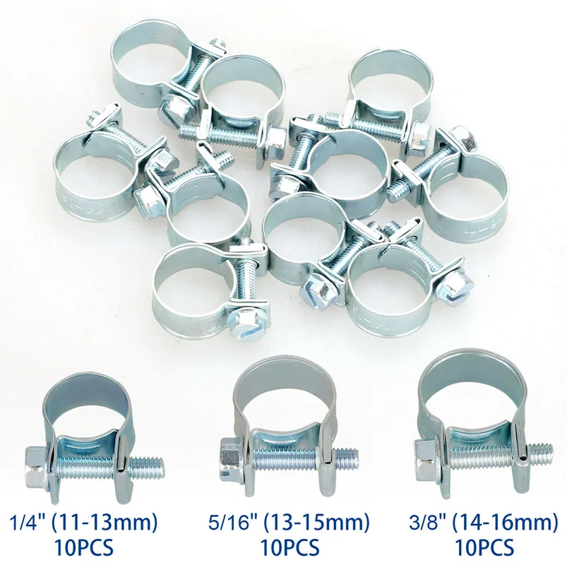 10pcs 7mm-17mm Mini Clamp Fuel Pipe Hose Clip Air Hose Water Pipe Fuel Hose Silicone Optional Size  Clamp  Hose Clamp