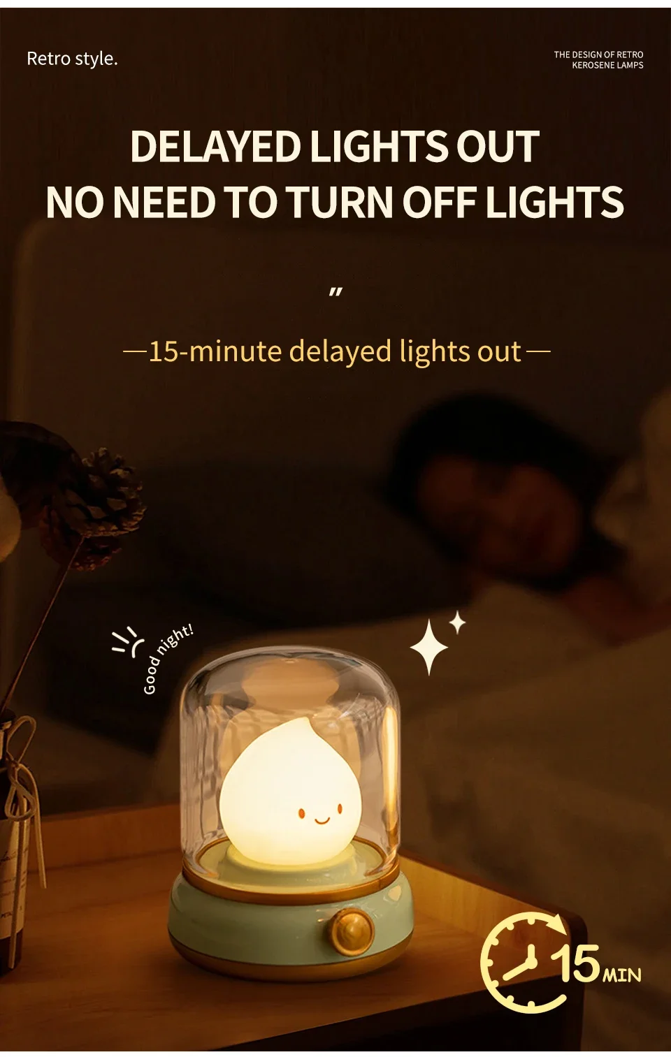 Description Picture 6 of itemCute Kerosene Lamp LED Night Light Rechargeable Dimmable Desktop Lamp Creative Children's Gift Bedroom Home Decoration Light