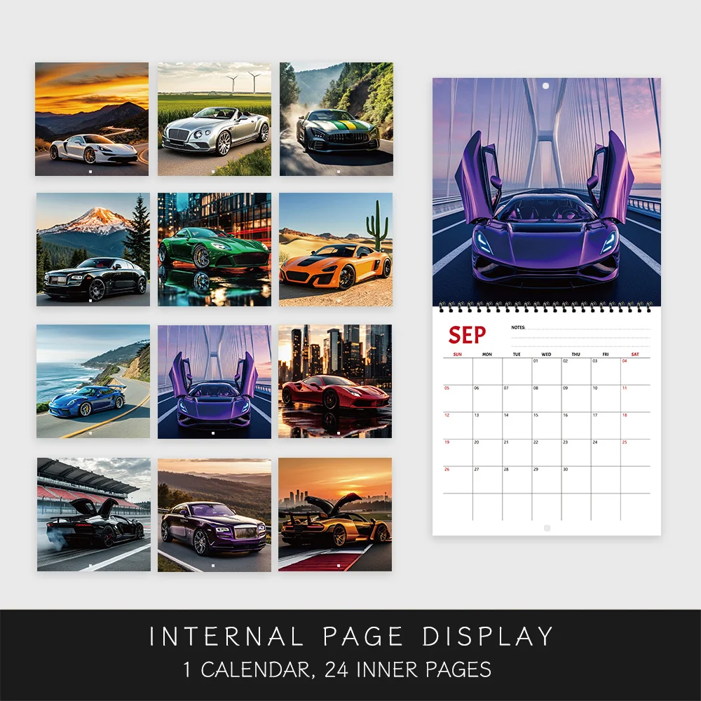 Calendario da parete 2027, agenda mensile a 12 mesi con paesaggi di supercar, regalo perfetto per compleanni, Natale, Capodanno - immagine 3