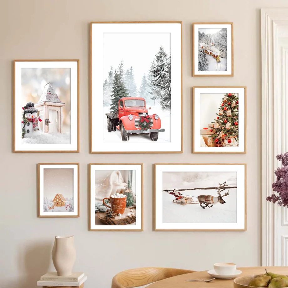 

Winter Christmas Train Santa Claus Snow Wall Art Canvas Painting Nordic Posters And Prints Wall Pictures For Living Room Decor