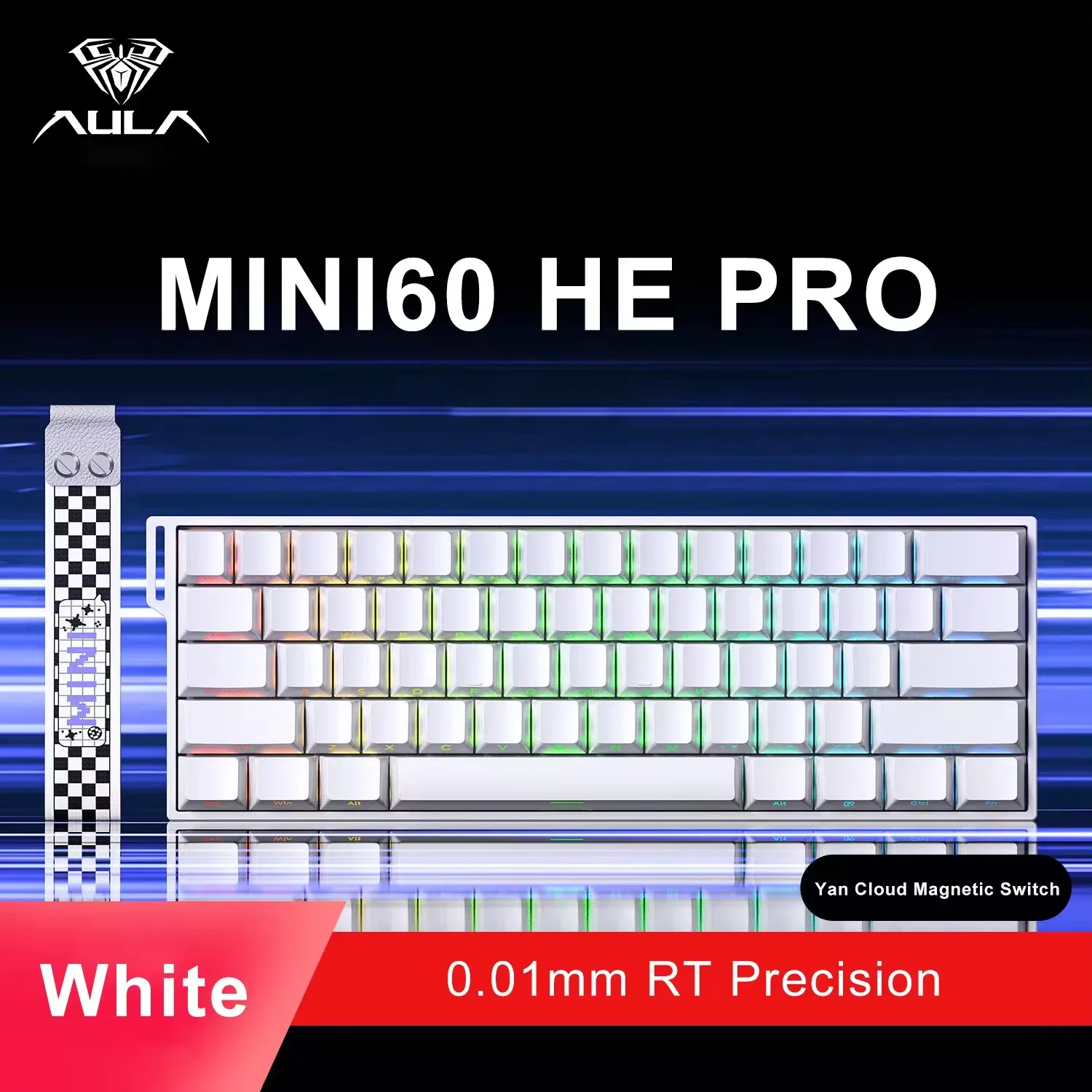 AULA Mini60HE 무선 자기축 게이밍 키보드는 빠른 트리거 키, RGB 조명을 통한 조절 가능한 트리거 감도 기능을 갖추고 있습니다.