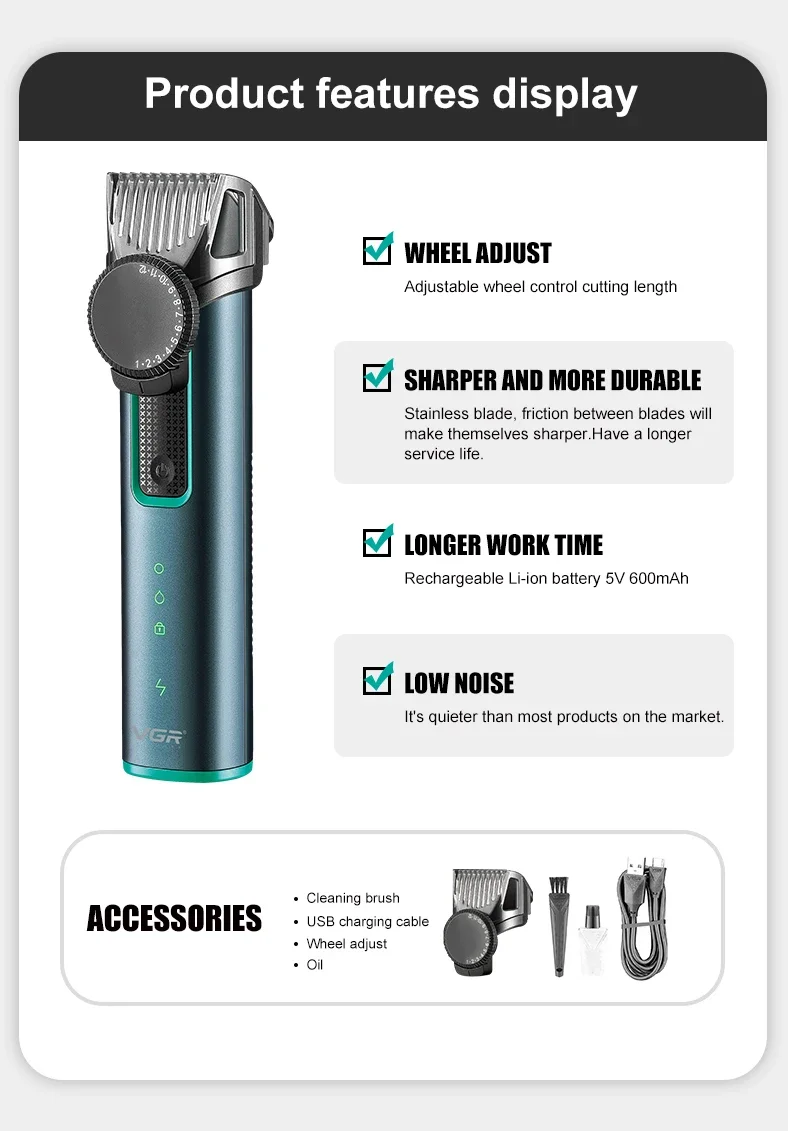 Original VGR 973 Einstellbare Elektrische Trimmer, Wasserdicht Bart Haar Clipper, trimmer Für Männer Wiederaufladbare Haar schneiden hine_voghion.com