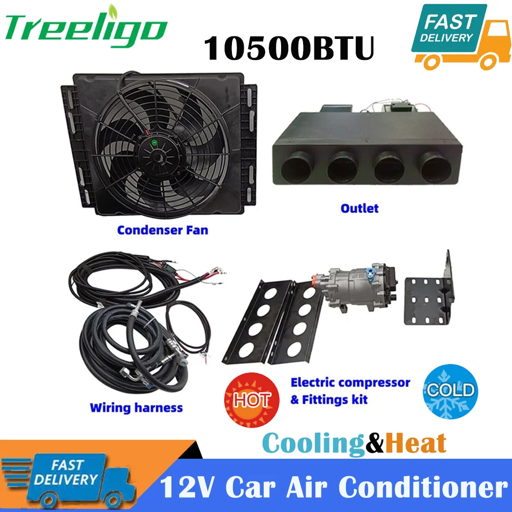 

Treeligo 12V 10500BTU Underdash Cooling&Heat Air conditioner Universal electric A/C Unit Kit Fit Truck Cab Bus Air Conditioner