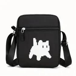 8 - Bit Pixel Crossbody Bag - Retro Pixelated Sling Messenger with Golden Accents, Unisex Street Style (Black)