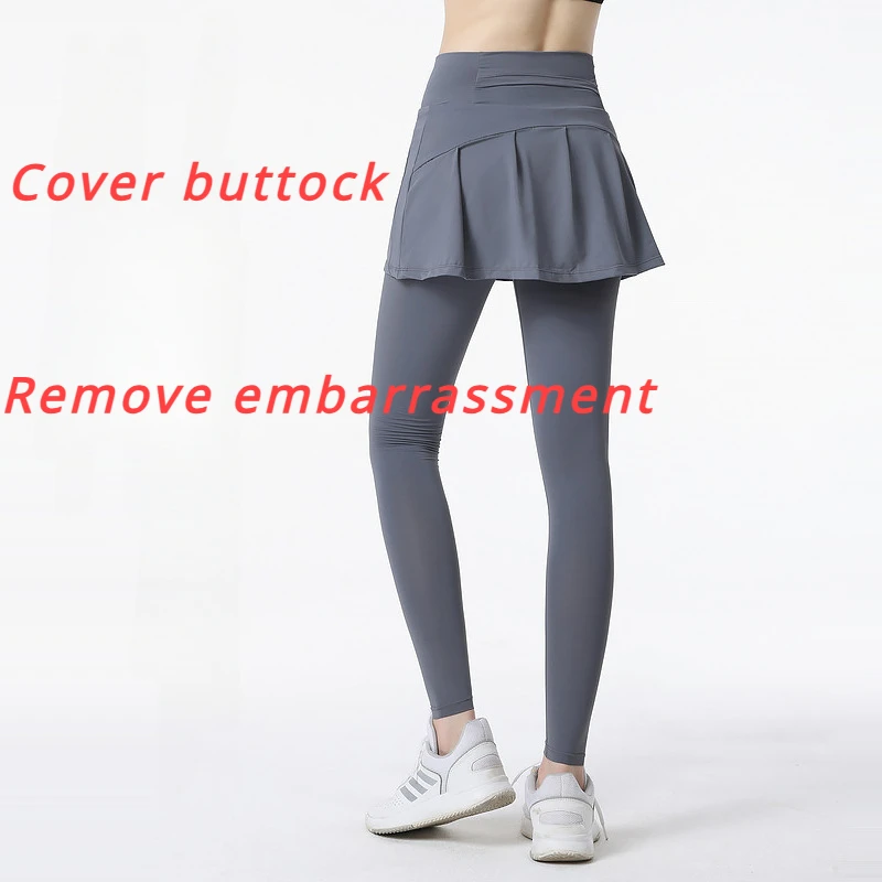 

Plus Size Fake Two Sports Long Women's Pants High Waist-proof Running Fitness Dance Proof Yoga Leggings
