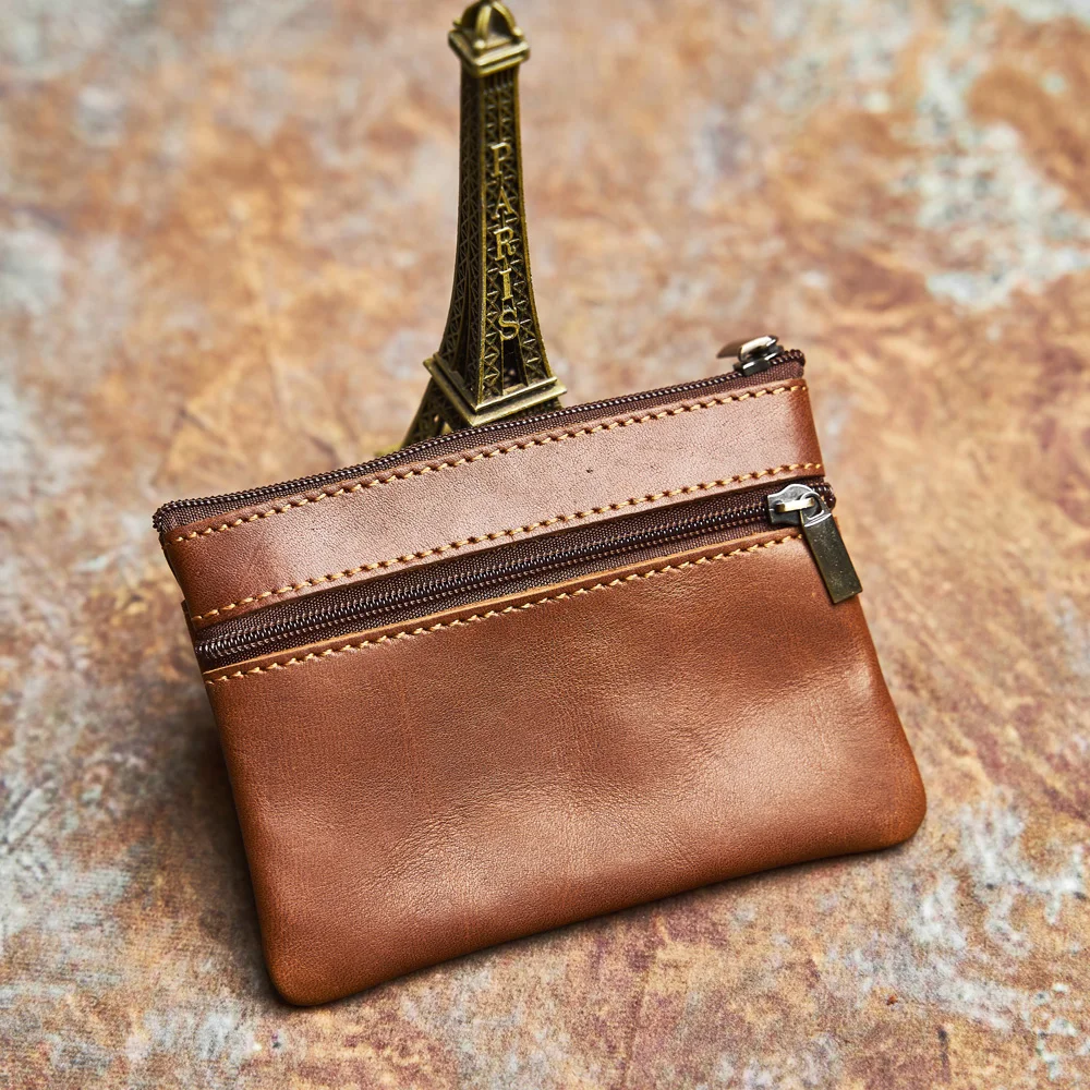 Genuine Leather Coin Wallet Mini Zip Small Cowhide Card Case Ladies Men's