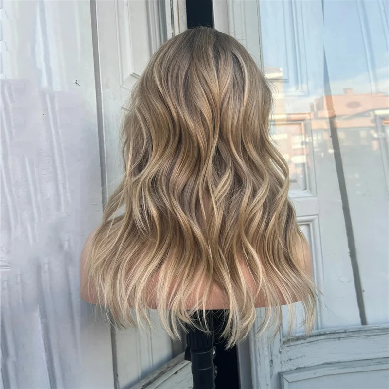 Preplucked Hairline Highlight Ombre Blonde Brown Colored Body Wave Lace Front Wigs Synthetic Baby Hair Wig 13X4 Frontal Lace Wig