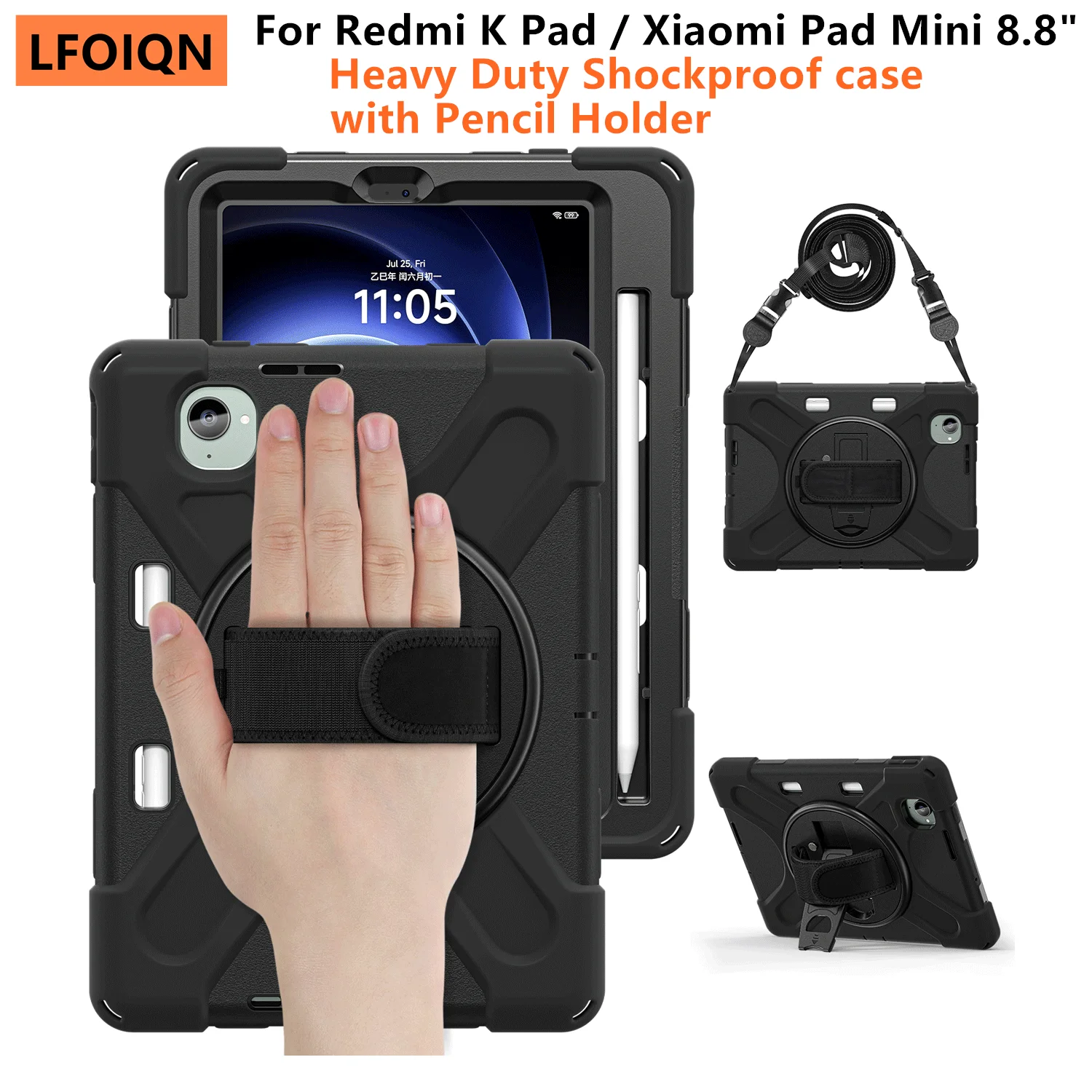 Enhanced 360° Rotating Rugged Tablet Case with Pen Holder