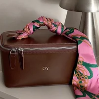 Sac à cosmétiques à main en cuir véritable personnalisé, sac de rangement de grande capacité, sac de lavage, boîte de rangement de bain de voyage rigide et étanche 3