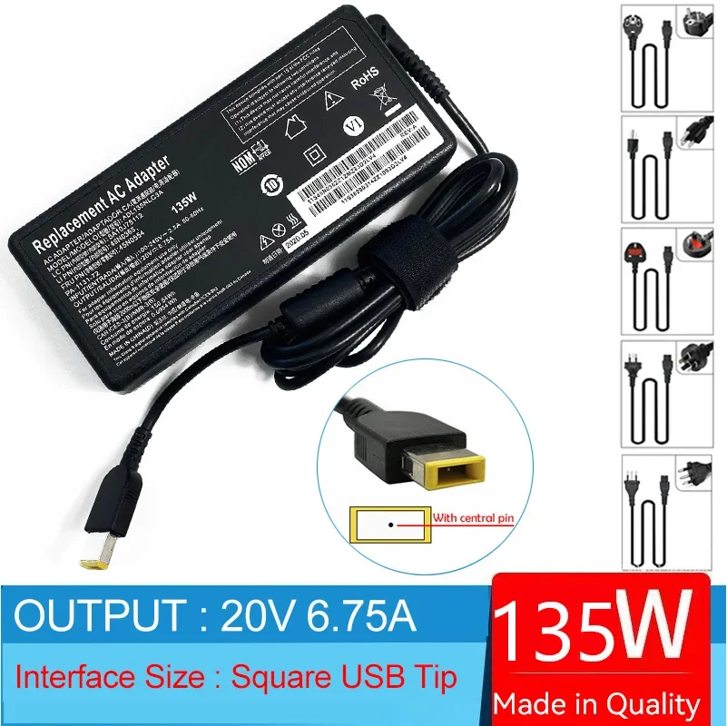 Carregador de Adaptador ac Portátil Lenovo Ideapad Gaming 15 Imh05 315arh05 3-15ach6 3-15ihu6 x1 Yoga 1ª Geração 20v 6.75a 135w