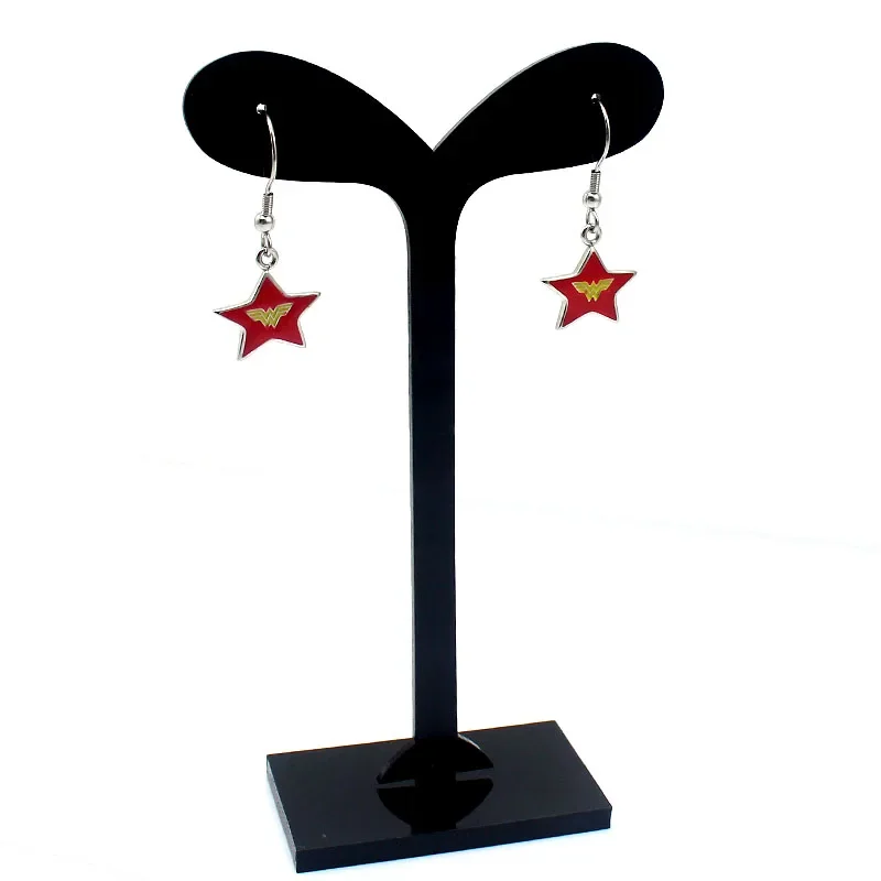 2017 New Design 316L Stainless Steel Red Five-pointed Star Dangle Earrings Wonder Women Drop Earrings in Jewelry 3