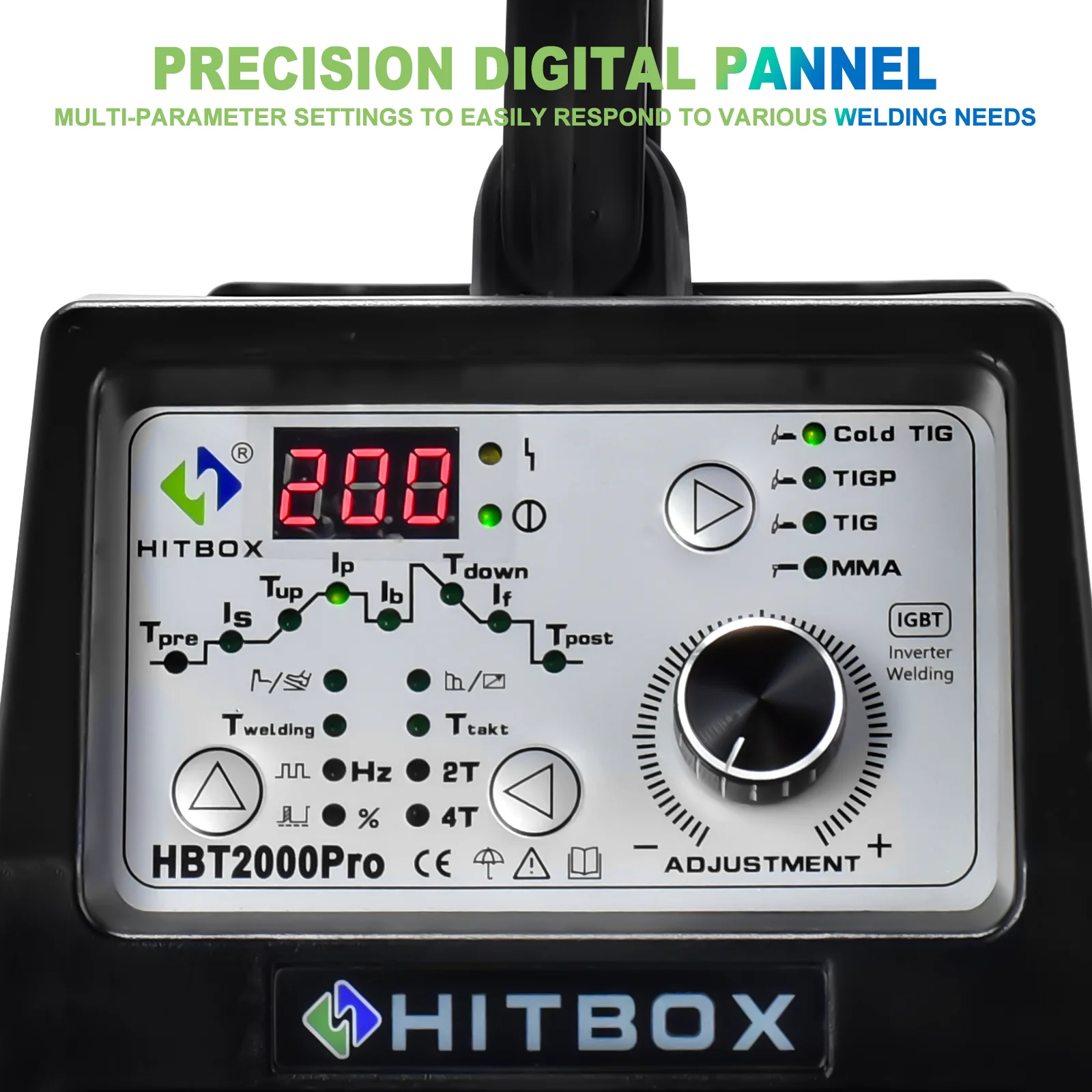 HITBOX TIG Welding Machine HF Cold TIG MMA ARC Stick Welder with Pulse HBT2000P 200A 1-900ms IGBT Inverter 2T 4T welding machine