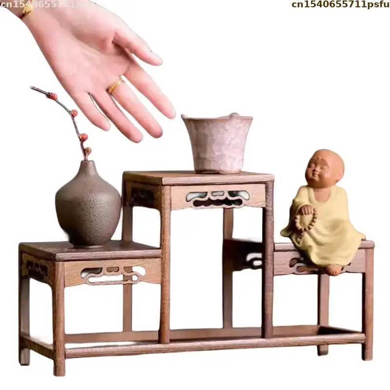 

Wooden Miniature Base Figurines Vase Flower Pot Sorting Table Stand Tea Sets Pedestal Bonsai Plant Shelves Standing Flower Base