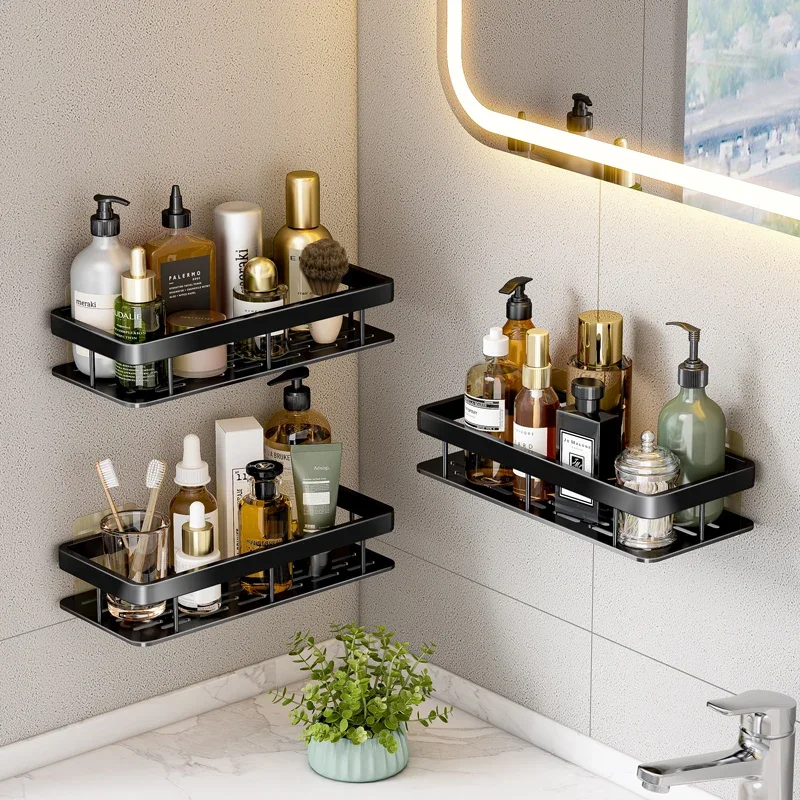 Bathroom Shelf No Drill Aluminum Alloy Shampoo Storage Rack Wall Mounted Toilet Shower Corner Shelves Bathroom Accessories Racks 2
