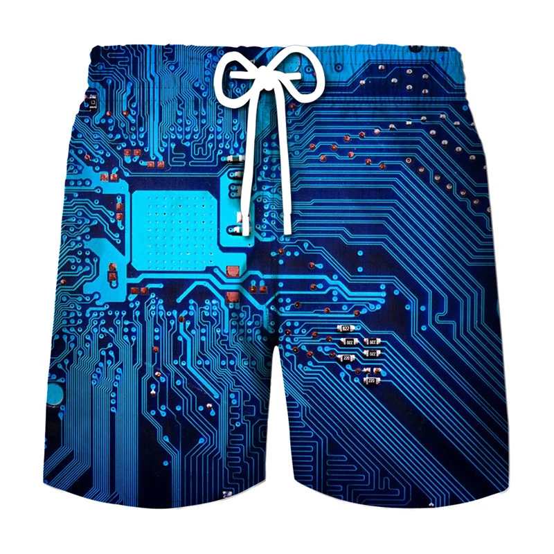 3D Printing Electronic Chip Short Pants Men Summer Beach Shorts Cool Street Circuit Board Graphic Swimsuit Gym Surf Swim Trunks 3