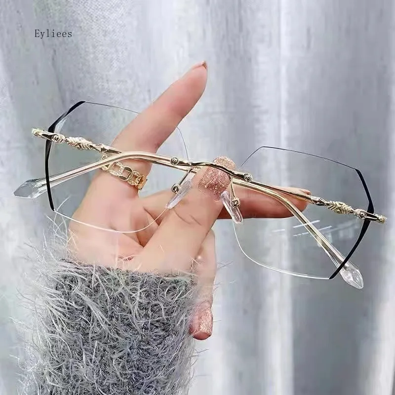 Irregular Polygon Rimless Myopia Glasses for Women Men Blue Light Filter Finished Prescription Eyewear Nearsighted Glasses -1.0 3