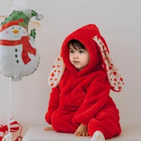 Winter Baby Rabbit Romper Newborn Christmas Jumpsuit Infant Boys Girls Hooded Pajamas Polar Pleece Homewear Outfits
