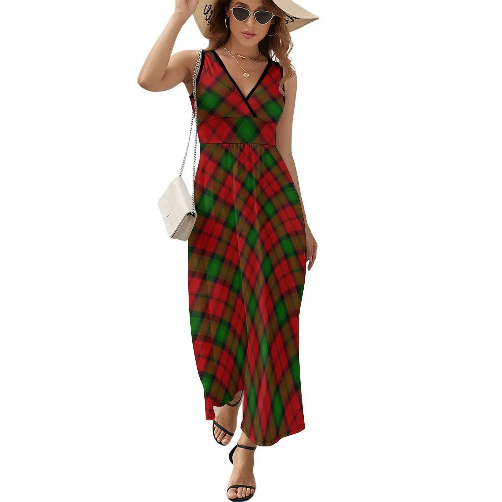 

Green Red Plaid Dress Checkerboard Trendy Maxi Dress V Neck Design Bohemia Long Dresses Casual Oversized Vestido