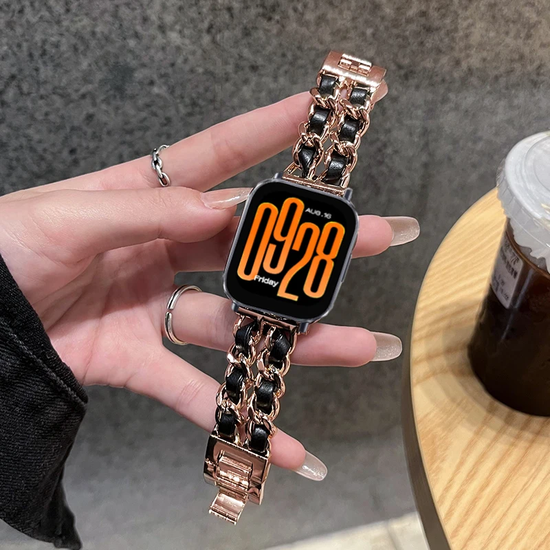 Premium Leather and Metal Wristband Strap - Elegant Design