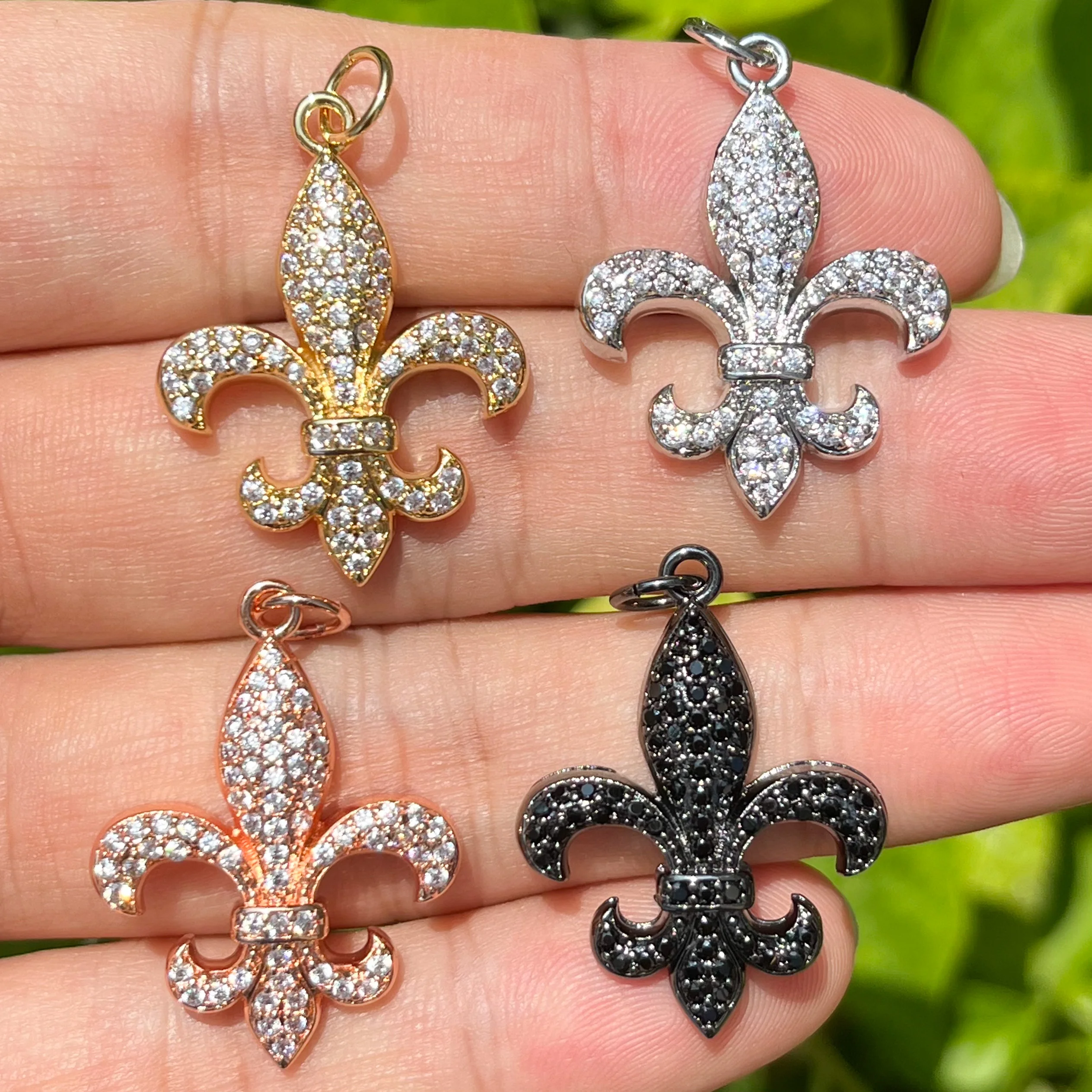 5Pcs/Lot Cubic Zirconia Pave Religious Chosen Charms Gold Plated