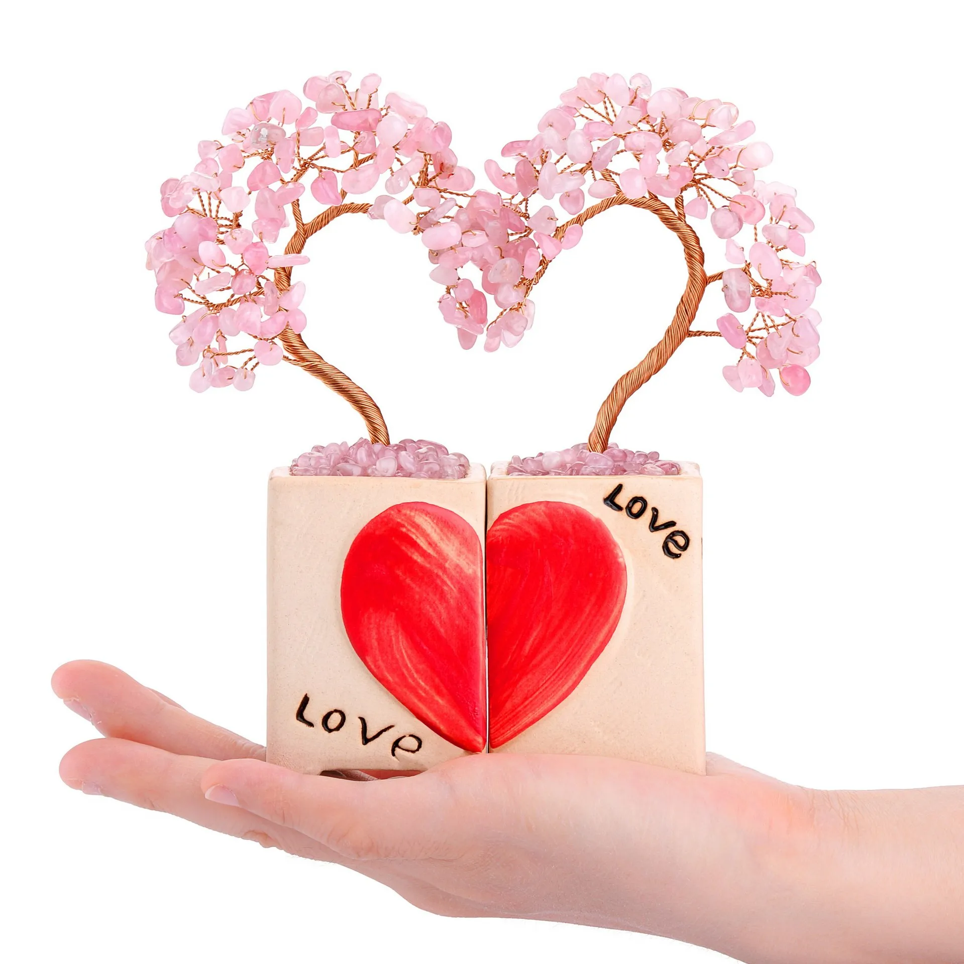 

Heart Shaped Money Tree Feng Shui Ornaments Mini Tumbled Gemstones Bonsai Tree Figurines Ceramic Vase Office Home Decor