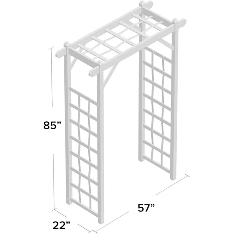 Elmwood Arbor, 57 by 84 Inch PVC Patio Garden Arch, Outdoor Lattice Frame Decoration or Trellis for Climbing Plants, White