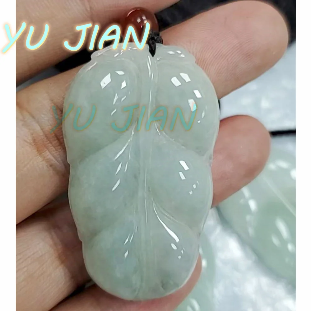 

Natural Burma Ice Glutinou Jadeite Hand Carved White Color Leaves Pendant Boutique Necklace With Chain Neck-Hewelry Fine Jewelry