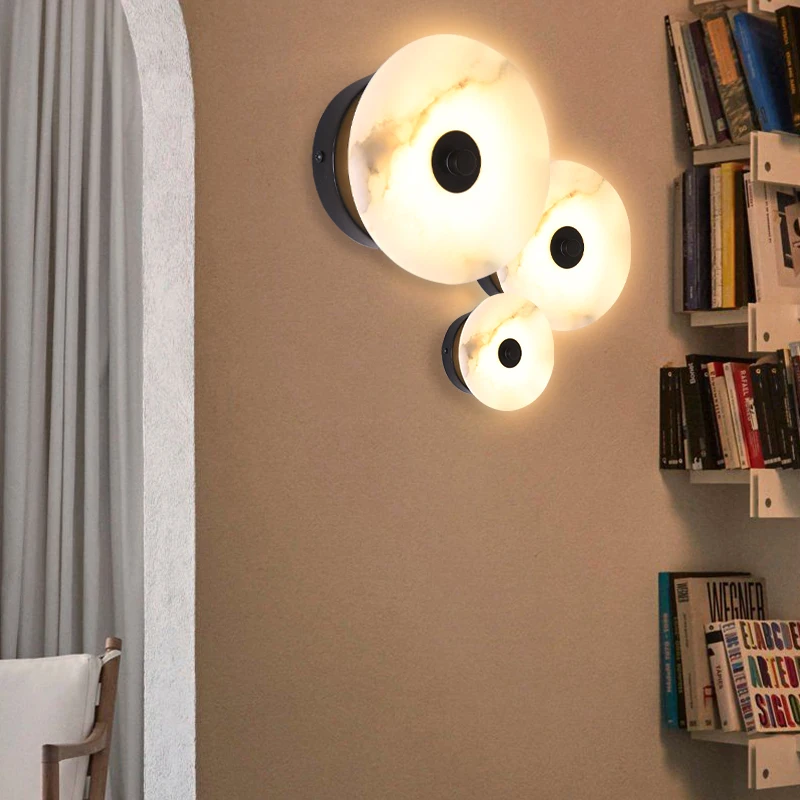 Round Led Wall Light Backlight Marble Lamp For Bedside Aisle Corridor Decoration Sconce AC85-265V Hotel Decorative Lighting