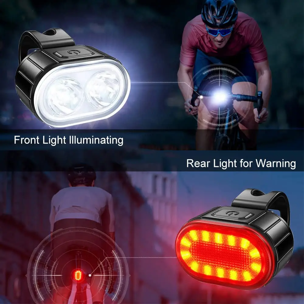Bicycle Lights LED Bike Lamp USB Rechargeable Bicycle Front and Rear Light Front Lamp Taillight Cycling Lantern Bike Flashlight