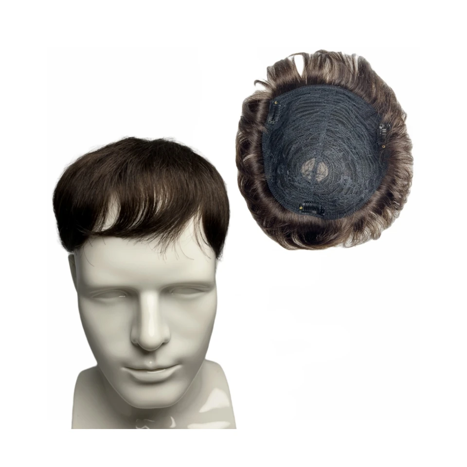 Perruques pour hommes perruque de cheveux à clipser toupet de cheveux humains réels pour hommes Topper naturel bloc de remplacement aérien pour la perte de cheveux