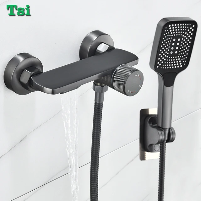 Introducing the Gray Waterfall Bathtub Faucet With Hand Shower: A Perfect Blend of Style and Functionality