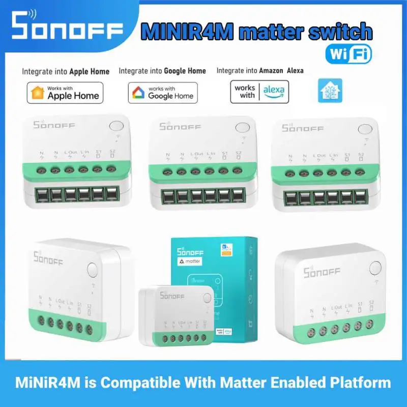 Sonoff-interruptor Wifi Smart Matter Controle Vias Fio Neutro Integrar Plataforma Compatível Alexa Assistente de Casa da Apple Minir4-m