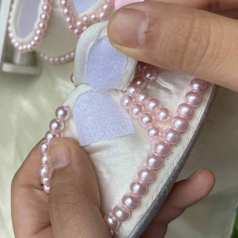 Dollbling Baby Shoes Pink Baby Girl Shoes Wedding Party Girl Gown Photography First Walker Sewing Pearls