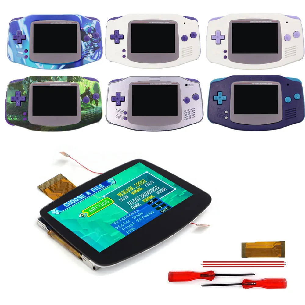 Kits de Habitação Game Boy Advance Botões Azuis Lente Dmg Cinza v5 Pré-laminado Pixel Retro Ips Lcd para Gba Tela de Retroiluminação 2023