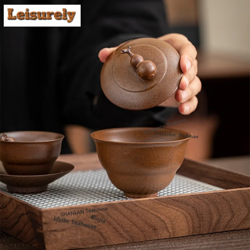 125ml Sauce Glaze Gourd Gaiwan Japanese Tea Tureen Household Tea Bowl With Lid Kit Tea Maker Cover Bowl Teaware Ornaments Craft