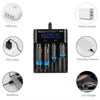 LCD Screen 4-Channel Li-ion Ni-Mh Ni-Cd Battery 1.2V 3.7V Original Smart Universal USB Charger 26650/16340/21700/18650/AA/AAA 2