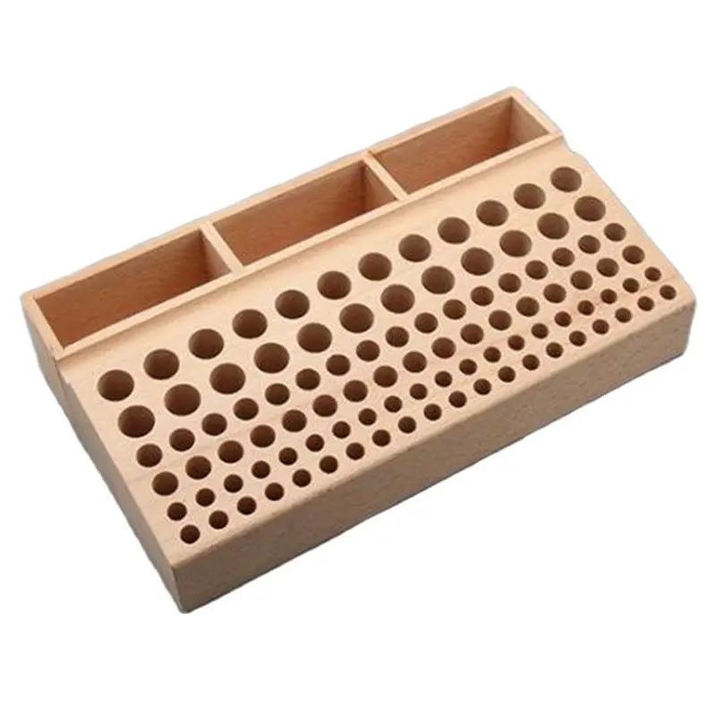 98HolesLeatherCraftToolHolderWoodRackWoodenStorageBoxPunch