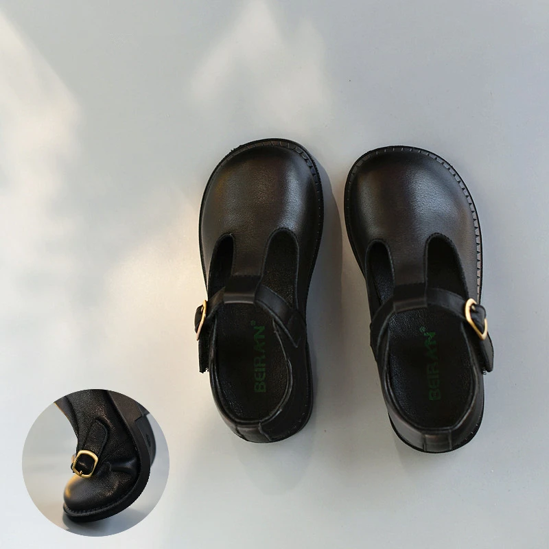 Genuine Leather Baby Girls Spring Cowhide Soft Bottom Princess School Shoes Boy's Flats