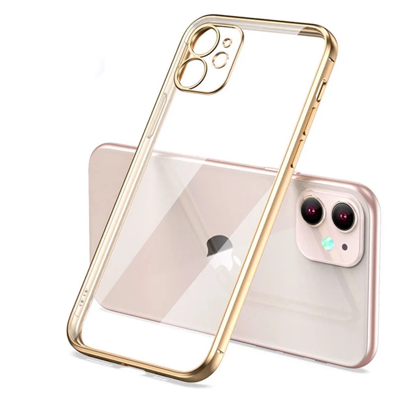 thumbnail image 1 of Luxury Plating Square Frame Silicone Transparent Case on For iPhone 11 12 13 14 15 Pro Max X XR XS Max 7 Plus Clear Back Cover, 1 of 5