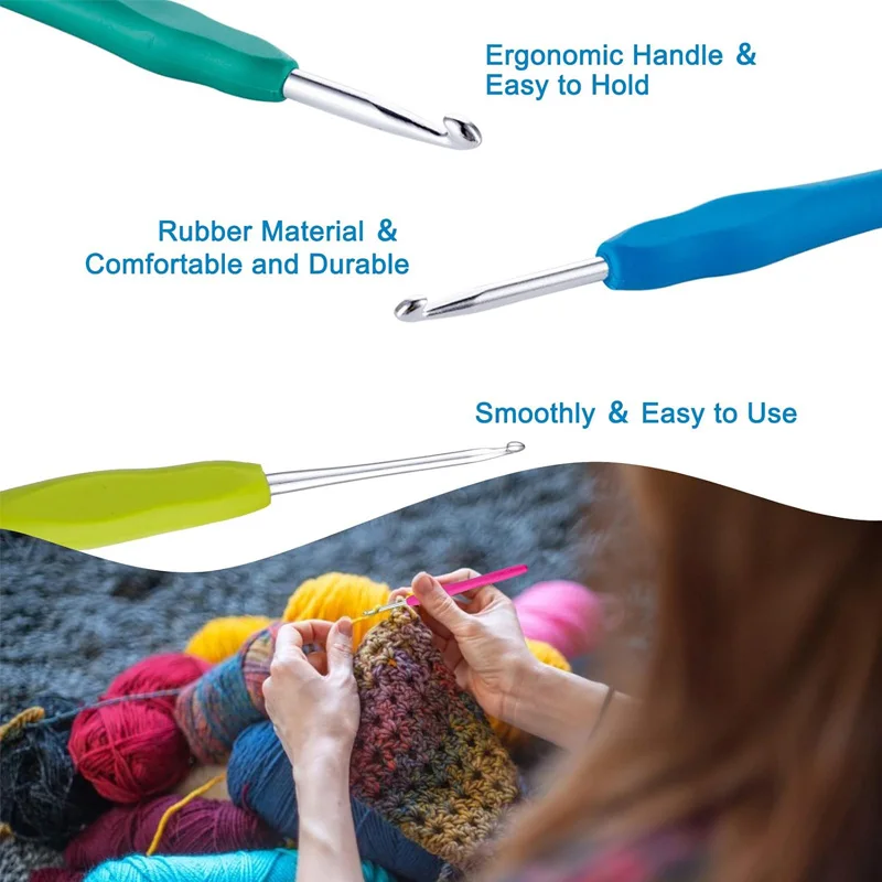 Comfort Grip Extra-Long Crochet Hooks Set, 14 Sizes (2mm-10mm) for Beginners and Arthritic Hands