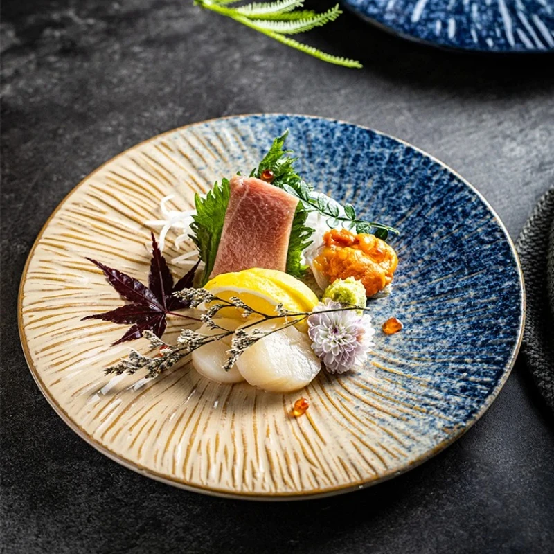 Ceramic Western Cuisine Plate Eight Inch Underglaze Color Flat Plate European Household Circular Vegetable Dish