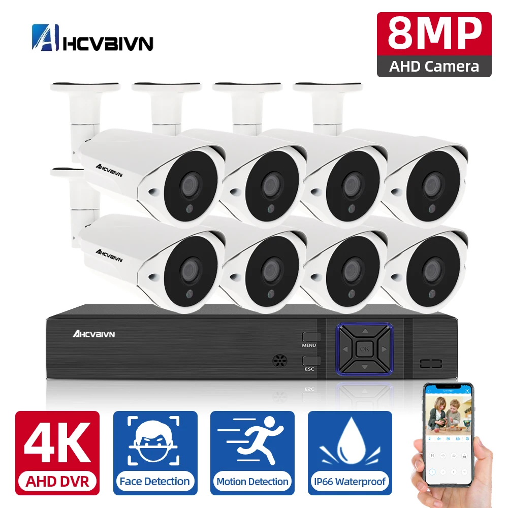 

H.265 4K CCTV System 8MP Face Detection Outdoor AHD Camera 8CH DVR Recorder Video Security Dome Camera System HDD Optional 4CH