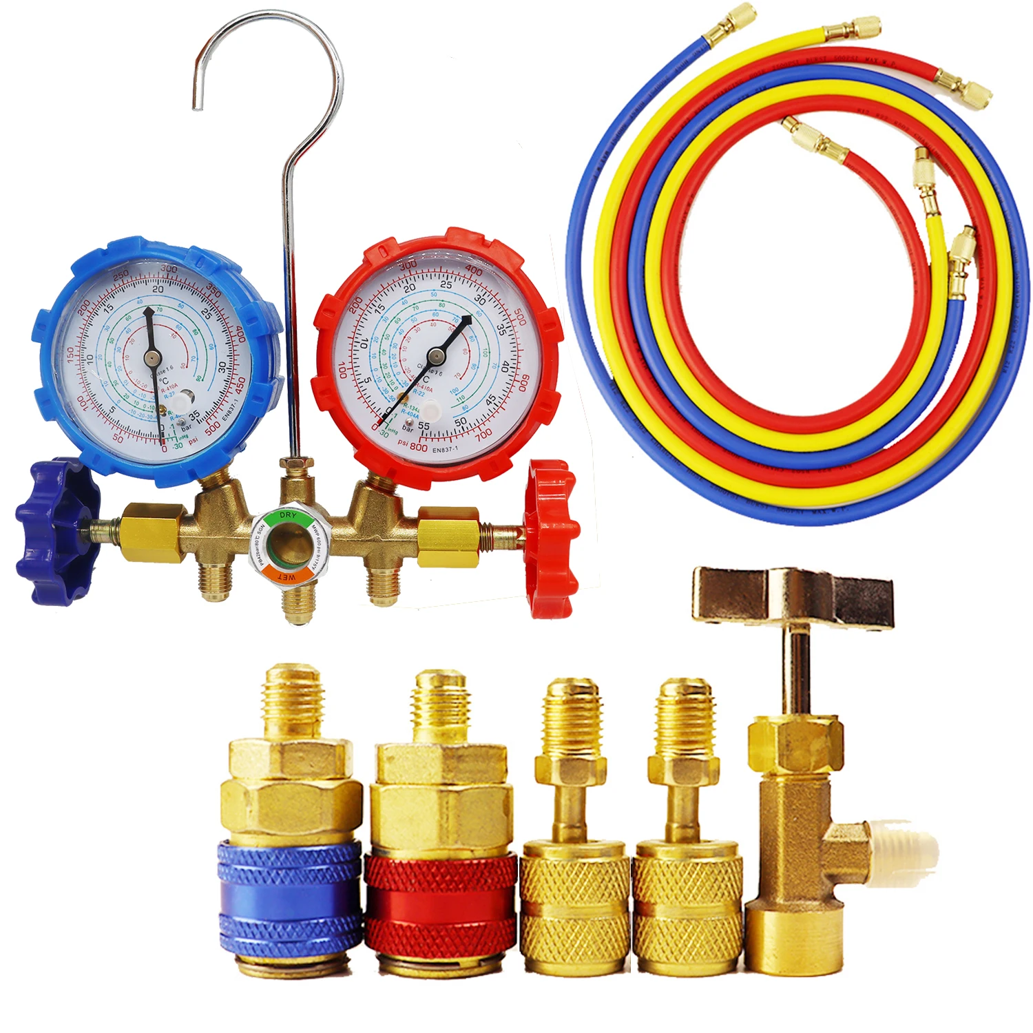 BACOENG Professional Vacuum Pump and Pressure Gauge Set - HVAC AC Cooling Kit - Diagnostic R22 R134a R410A - with Case