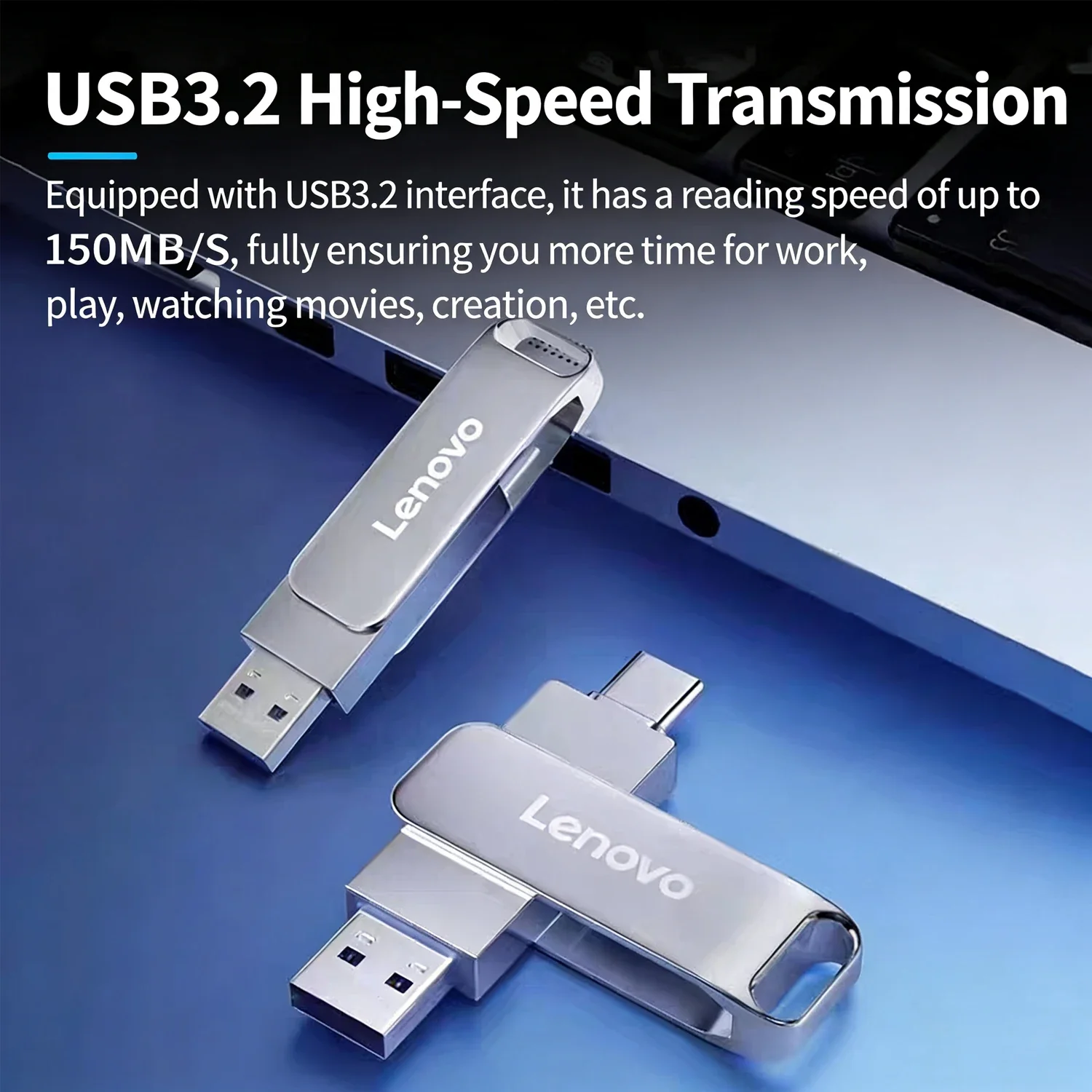 레노버 USB3.2 OTG 펜 드라이브 고속 타입-C 플래시 디스크 실제 용량 64TB 16TB 8TB 4TB 메탈 펜드라이브 휴대폰 컴퓨터용