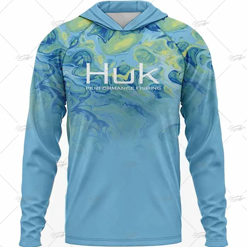 HUK Men's Hood Fishing Shirt Long Sleeve Fishing Clothing T Shirt Uv Protection Slmms Ropa Pesca Chaquetas