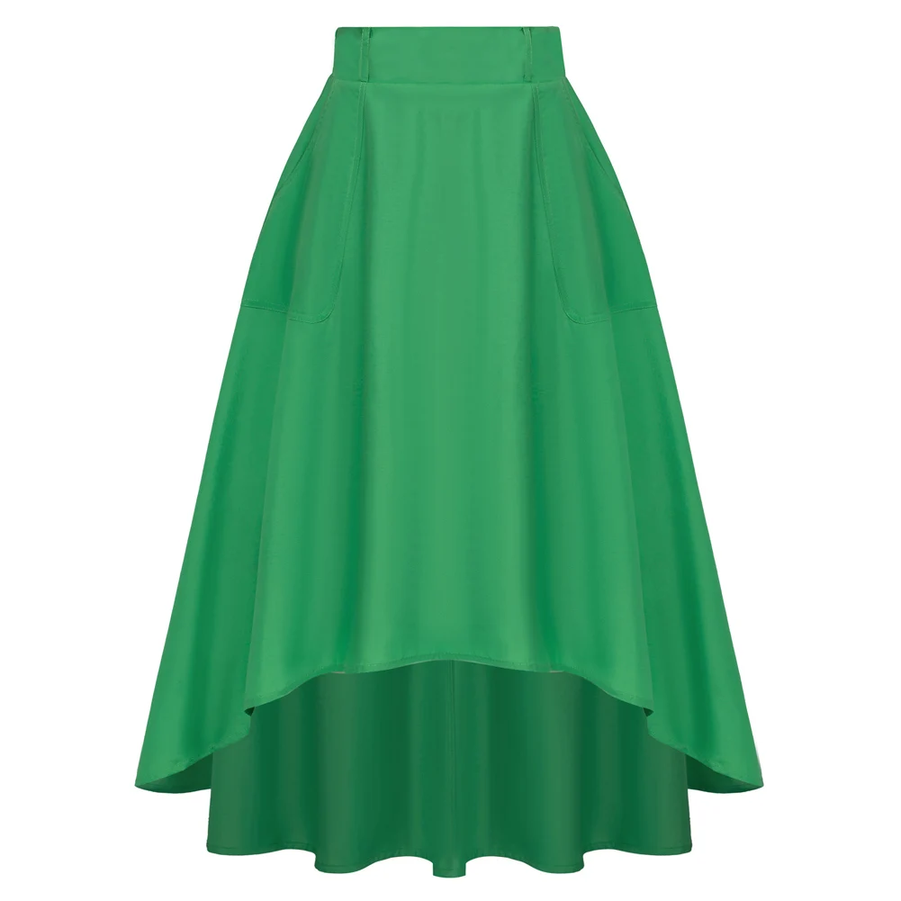 BP Women Summer Skirts Vintage High-Lo Skirt With Belt Elastic Waist Flared Causal High Waist Korean High Quality A-Line Skirts