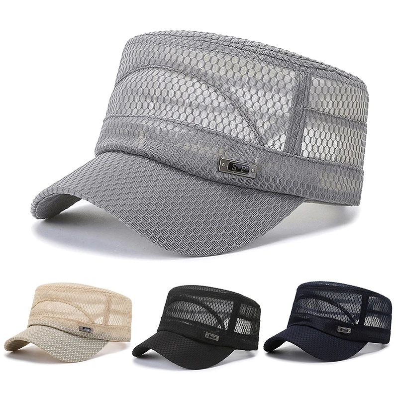 Flat Hats Men Women's Summer Flat Top Baseball Caps Male Outdoor Sun Cap Breathable Mesh Hat Casquette Adjustable sports sun hats