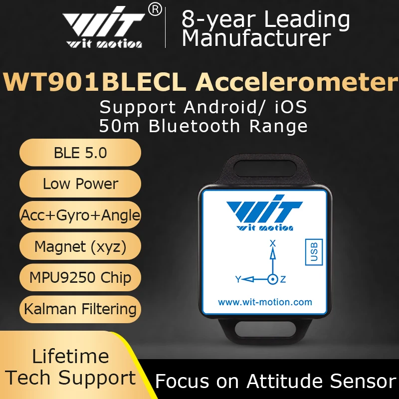WitMotion WT901BLECL BLE 5.0 Low-consumption 3 Axis Accelerometer+Gyroscope+Magnetometer MPU9250 IOS/Android 50meters range 9 axis sensor