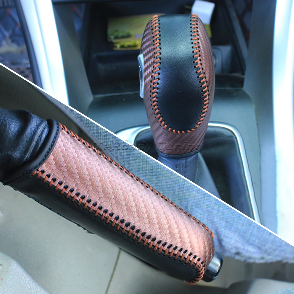 Carbon Fiber Gear Shift Knob Cover for Ford EcoSport Escape Fusion C-Max Fiesta Focus Hand Brake Covers Protection Accessories