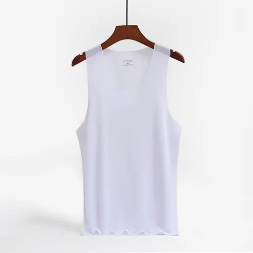Ice Silk Mens Solid Color Tank Tops Sexy U Neck Sleeveless Vests Male Seamless Youth Elastic Fitness Casual Undershirt Singlets - Image 7